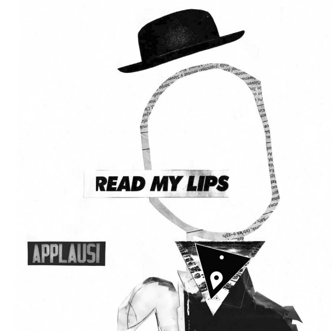 naslovnica lesbozine: kolaž v obliki glave s klobukom, z napisoma "Read my lips" in "Applausi" in logotipom Lezbične četrti