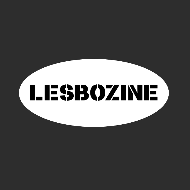 naslovnica lesbozine: preprosta črno-bela grafika z naslovom "lezbozine" v stencil stilu